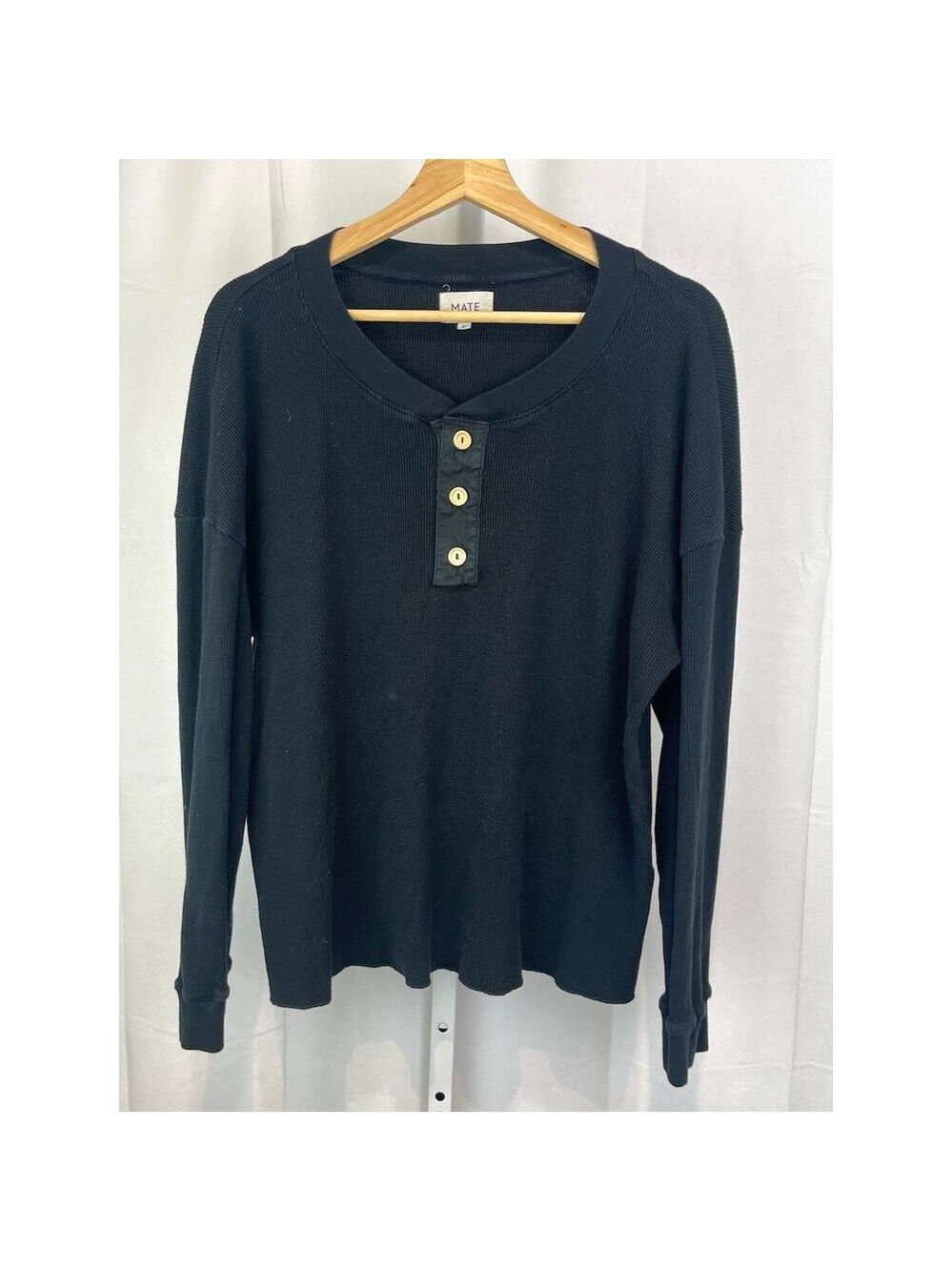 MATE the Label Black Long Sleeve Henley Thermal Top